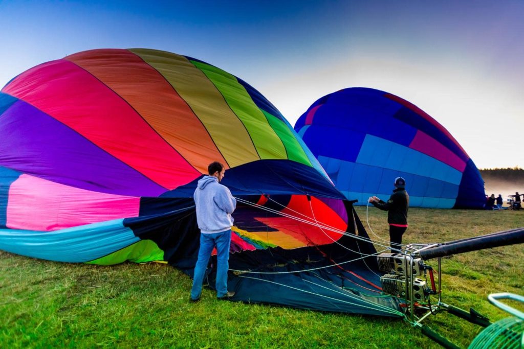 Hot air balloon inflating before take-off