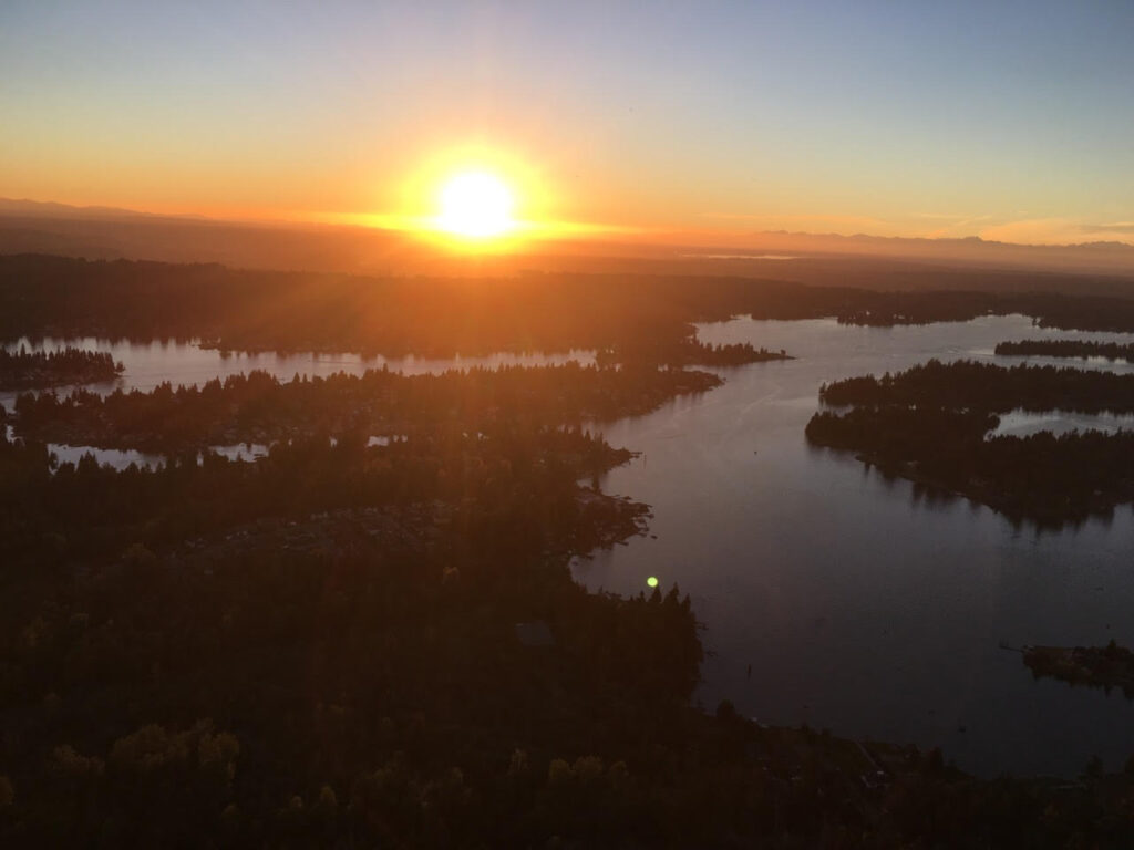 Hot air balloon ride over Lake Tapps Sunset