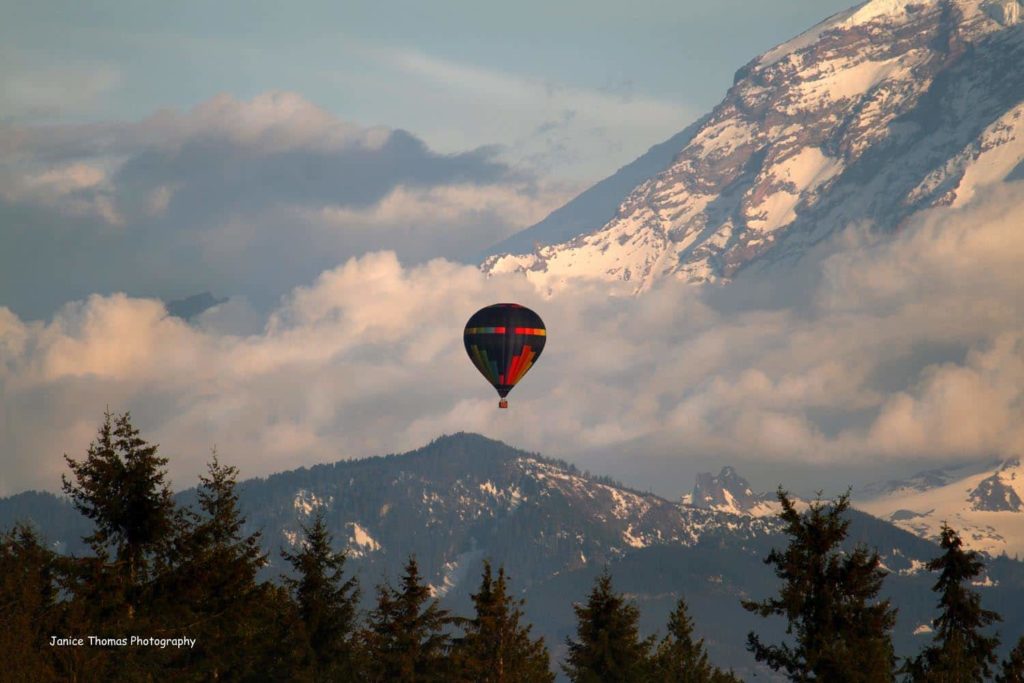 Hot air balloon and up close with Mt. Rainier