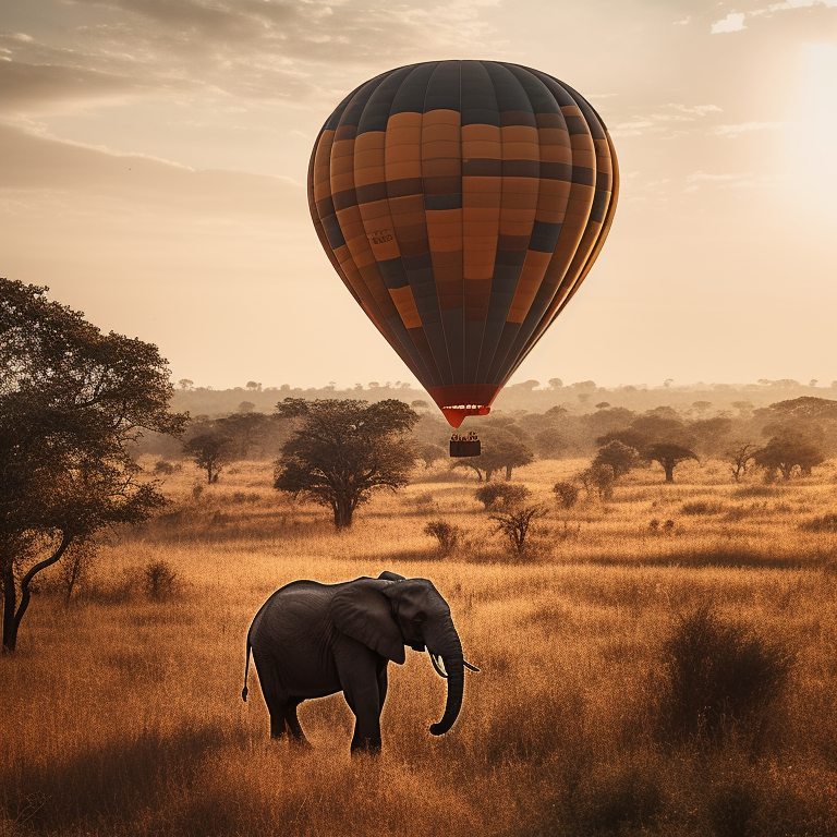 Hot air balloon flying in the Serengeti